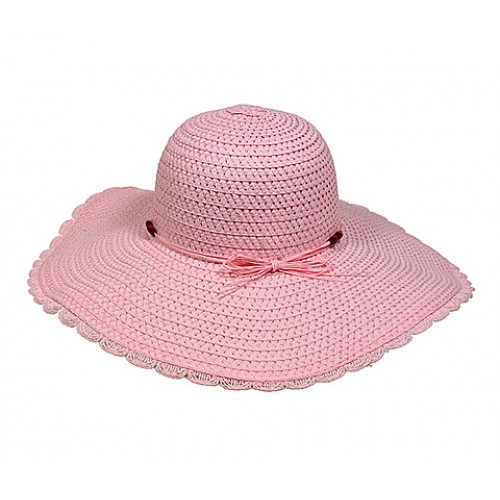 Straw Big Rim Hat w/ Beads - Pink -HT-M231PK